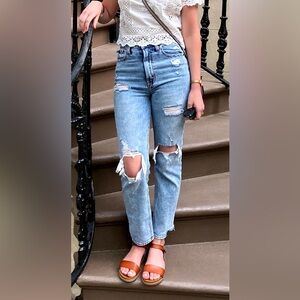Abercrombie High Rise Straight Ankle Jeans Distressed Faded Wash Size 24